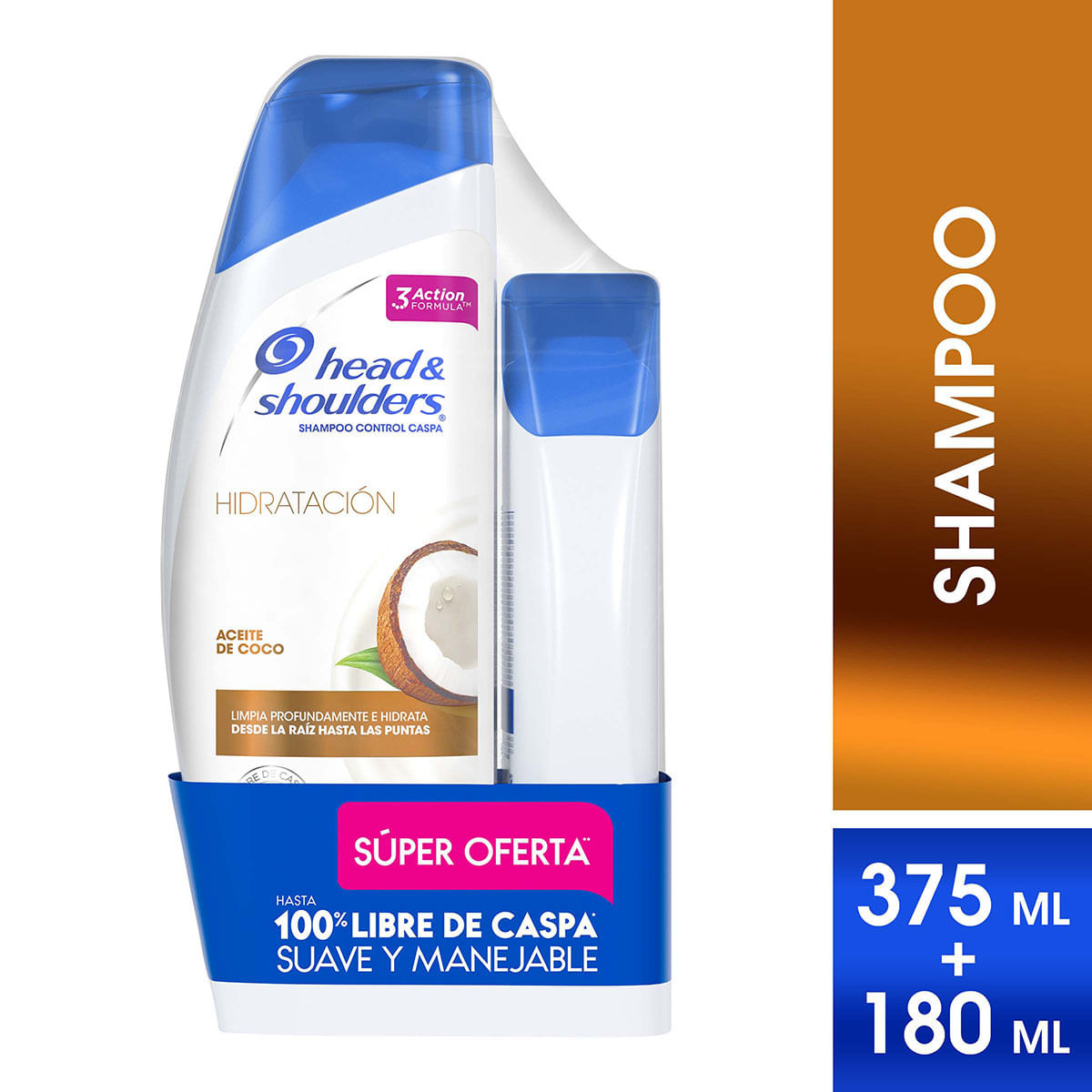 Shampoo Head & Shoulders Hidratación Aceite Coco Frasco x 375 mL + Shampoo Head & Shoulders Hidratación Aceite Coco Frasco x 180 mL Súper Oferta.