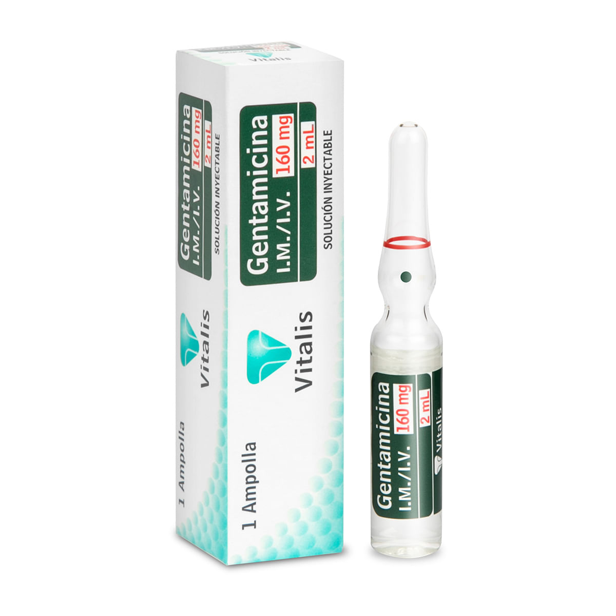 Solución Inyectable Gentamicina 160 Mg/2 Ml Vitalis Caja X 1 Ampolla.