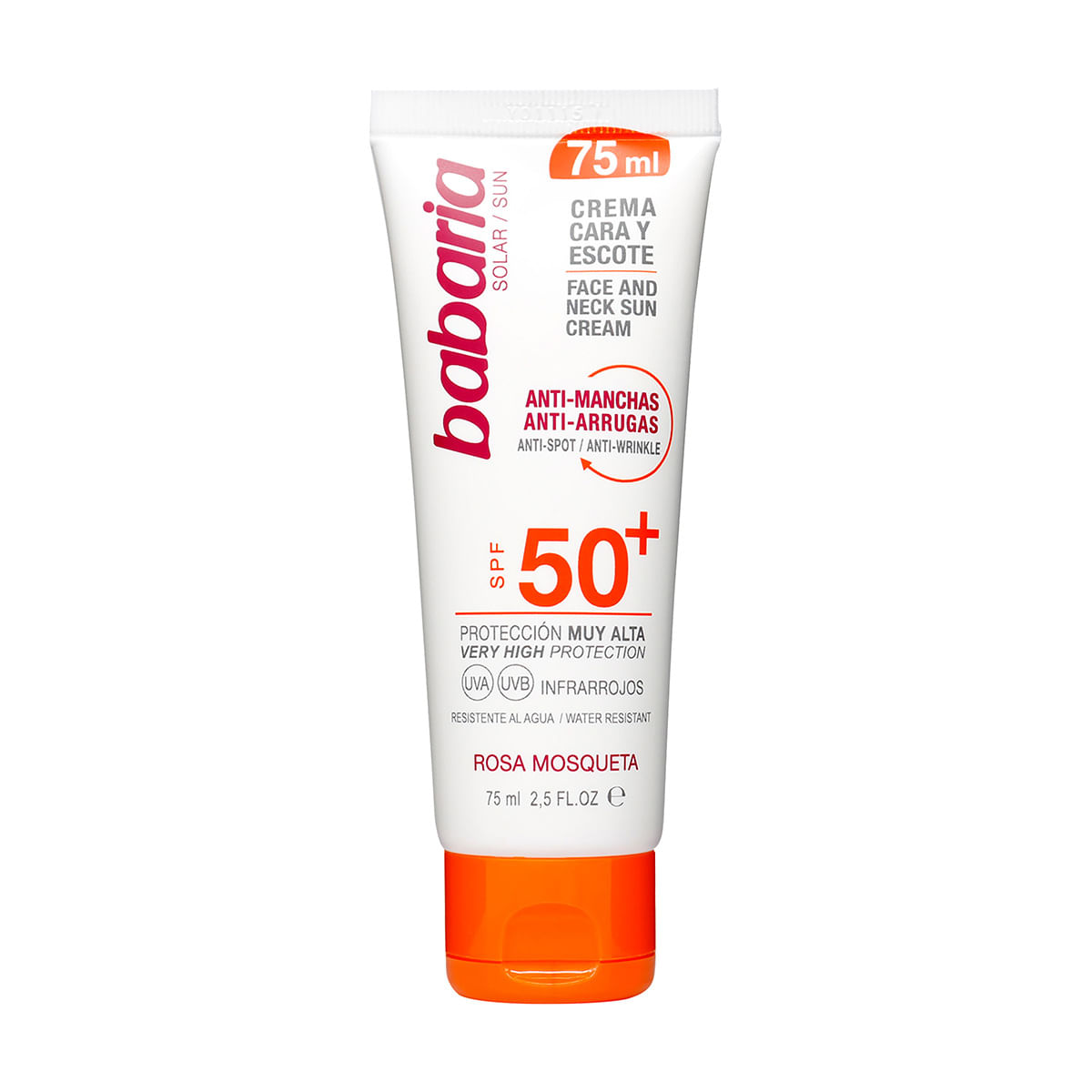 Crema Cara y Escote Protector Solar SPF 50+ Rosa Mosqueta Babaria Tubo x 75 mL