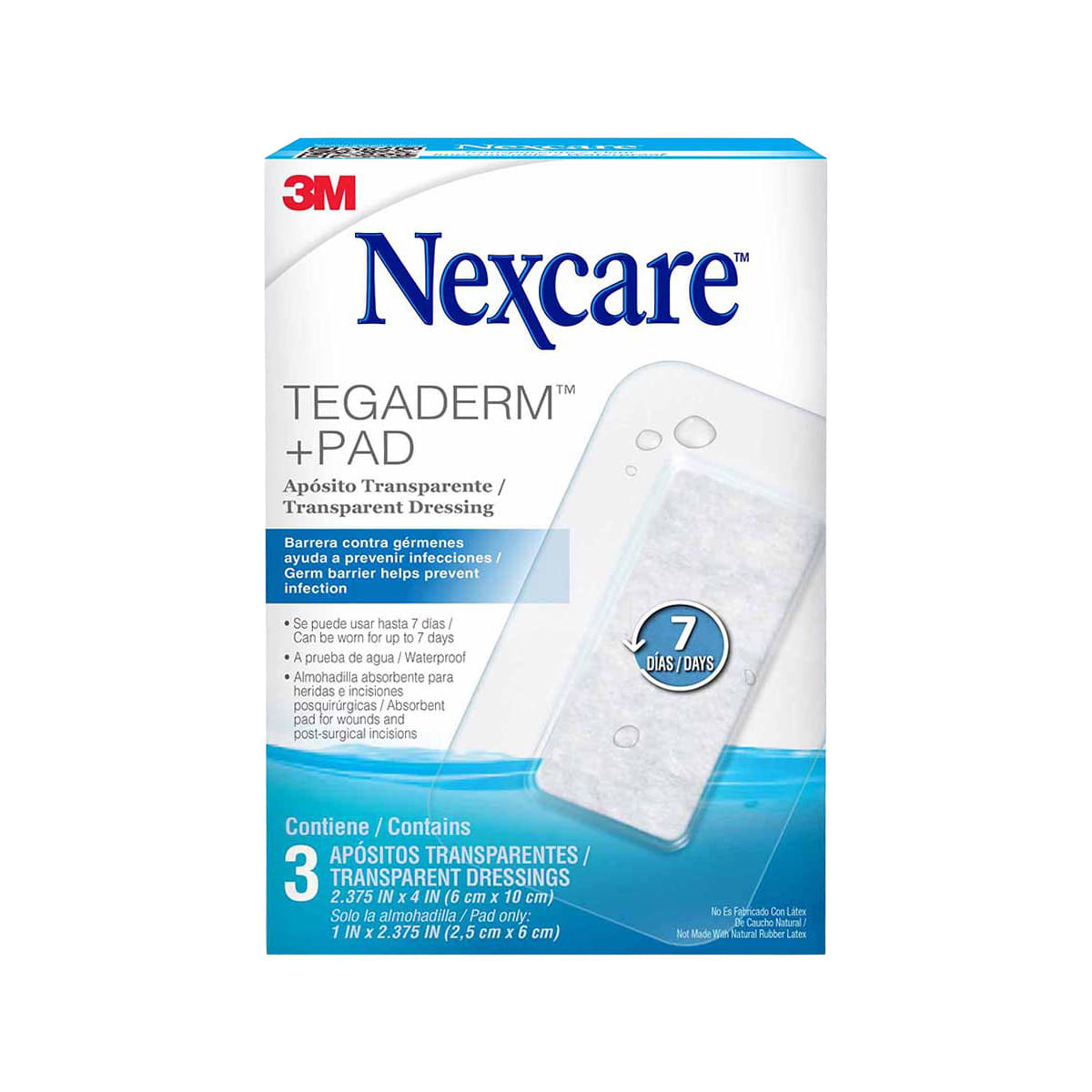 Aposito Transparente 2.5cm x 6cm Tegaderm + Pad Nexcare Caja x 3 Unds