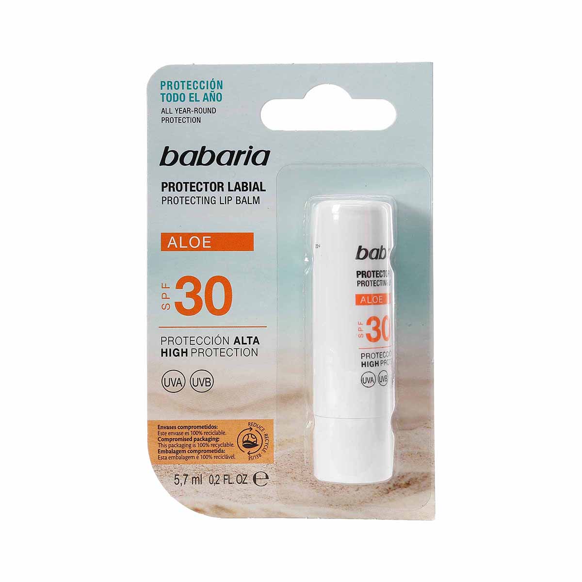Protector Labial SPF30 Aloe Vera Babaria Blister x 1 Und