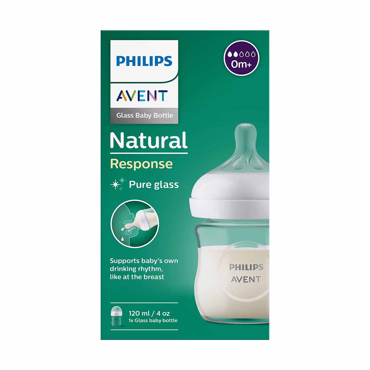Biberon Natural de Vidrio Philips Avent 4 Oz Caja x 1 Und