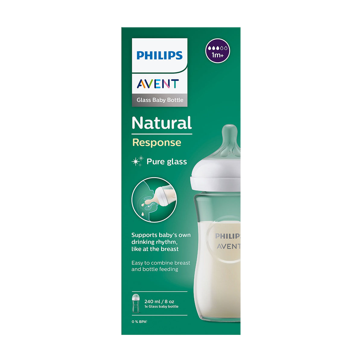 Biberon Natural de Vidrio Philips Avent 8 Oz Caja x 1 Und