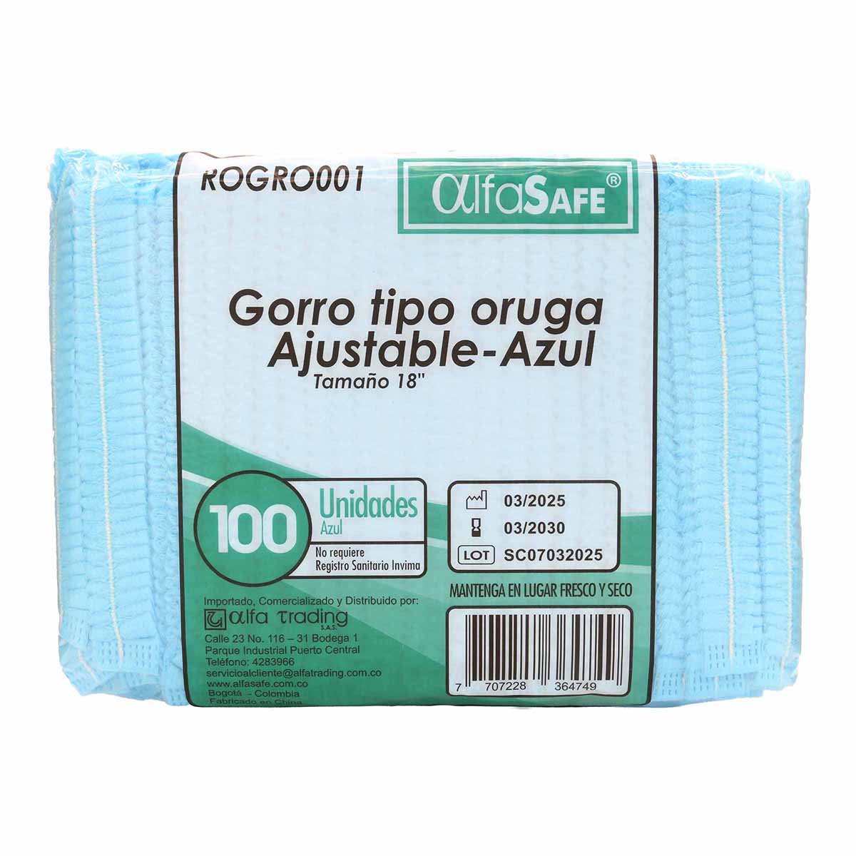 Gorro Desechable Tipo Oruga Azul Alfa Safe Paquete x 100 Unds