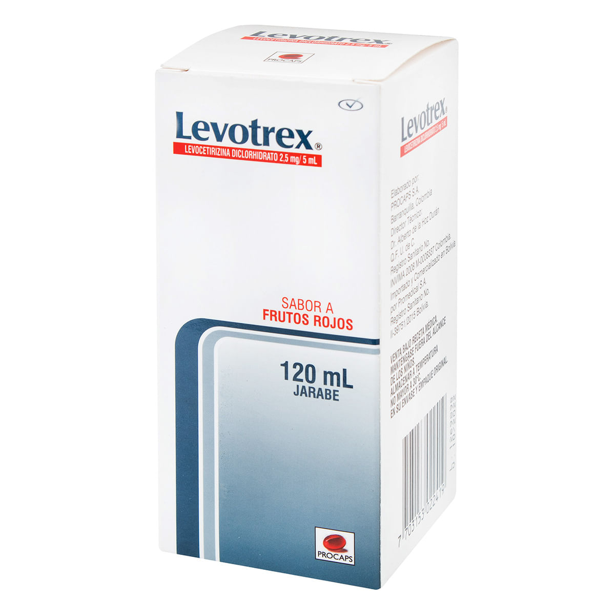 Jarabe Levotrex 2.5 Mg/5 Ml Procaps Frutos Rojos Frasco X 120 Ml.