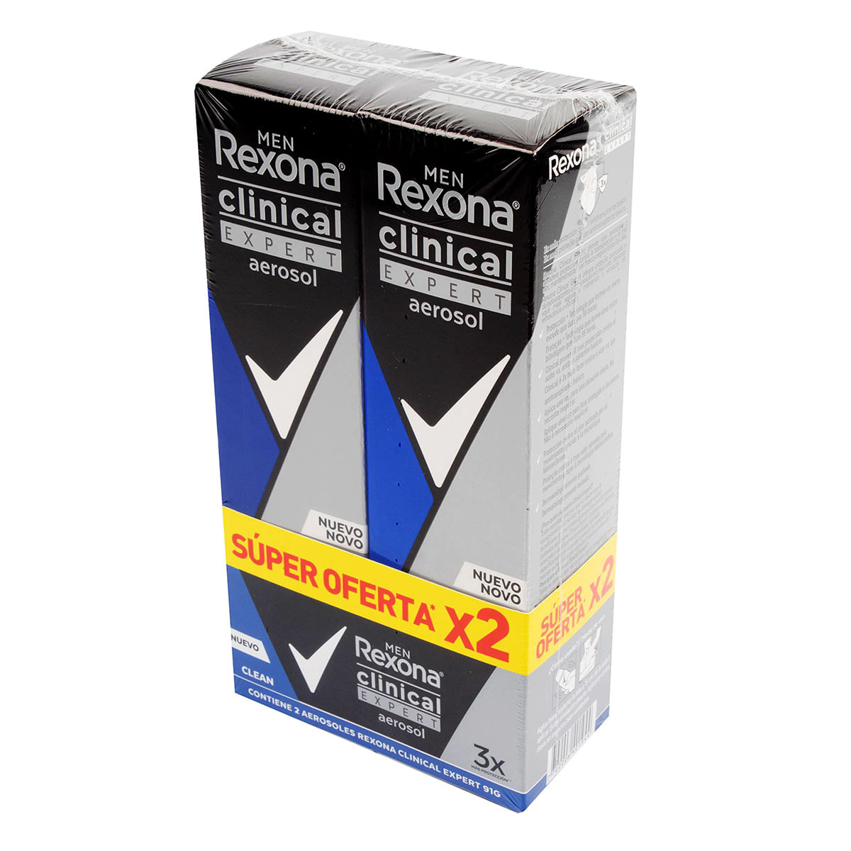 Antitranspirante Rexona Men Clinical Expert Clean Aerosol x 91 g x 2 Uds Súper Oferta.