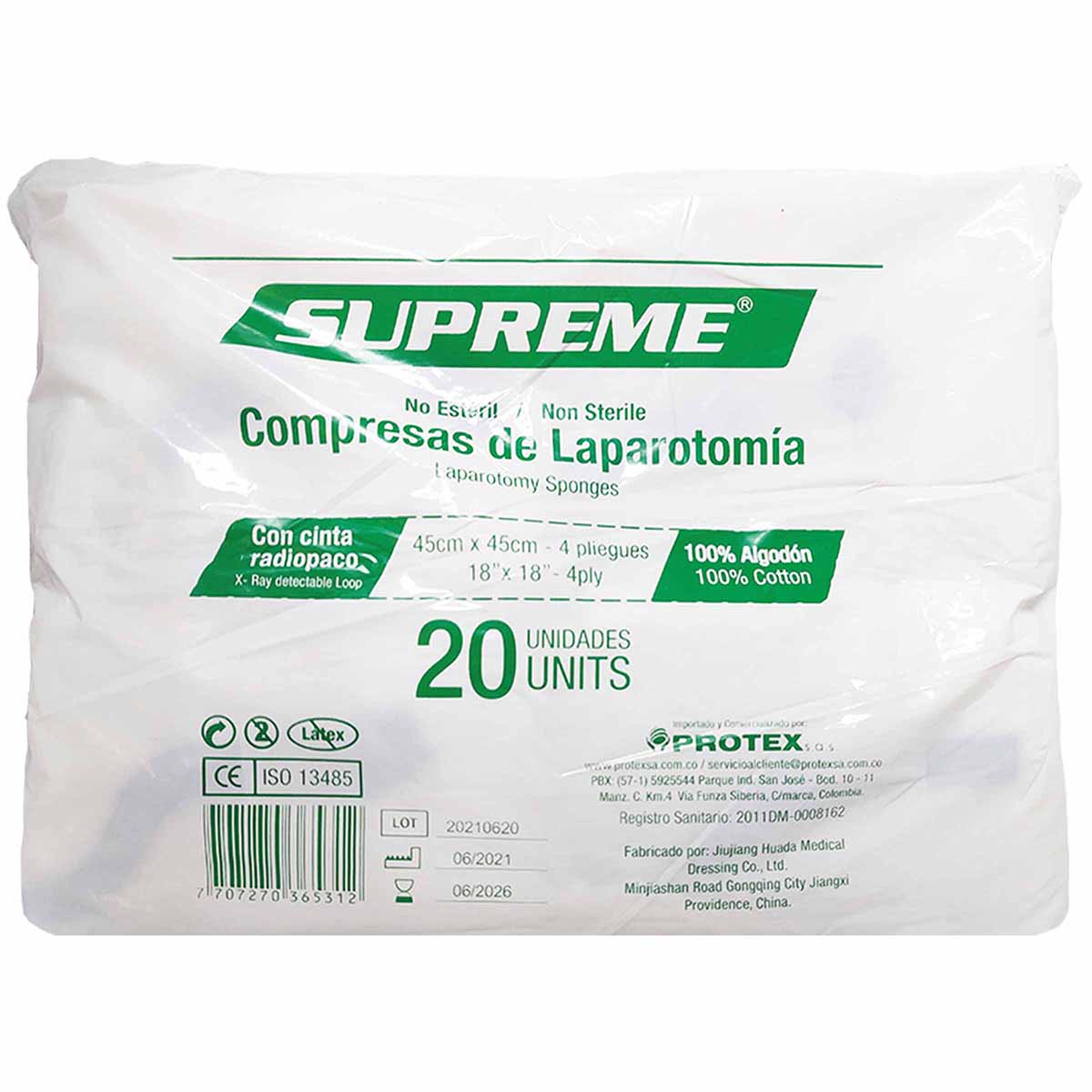 Compresas de Laparotomía No Estéril 45x45 Supreme Paquete x 5 Unds