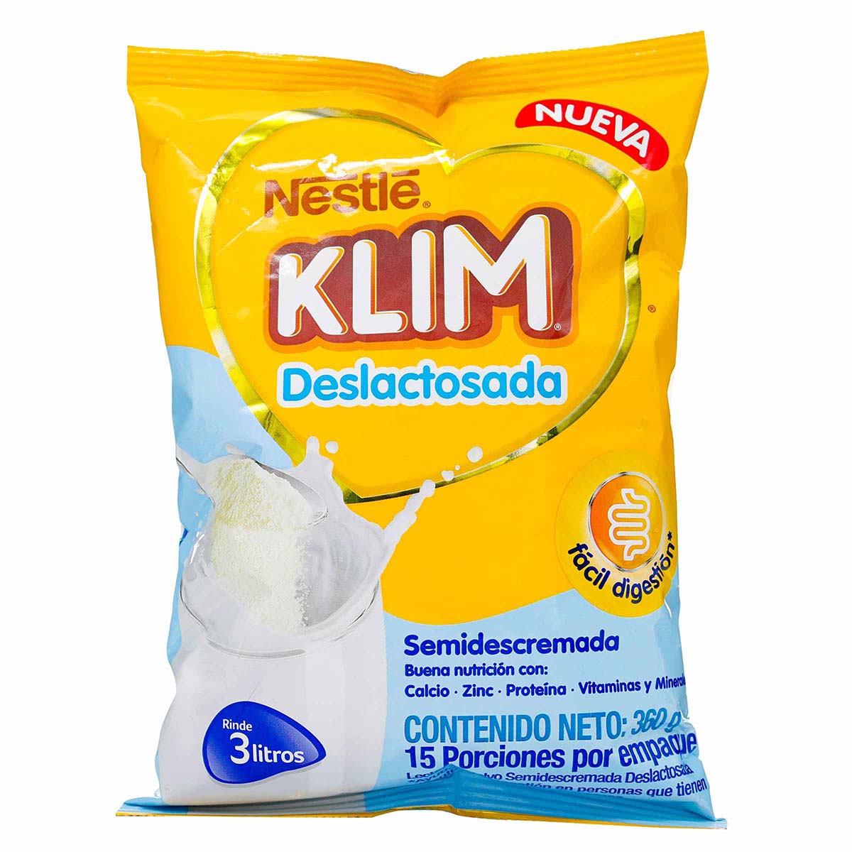 Leche en Polvo Deslactosada Semidescremada Klim Bolsa x 360g