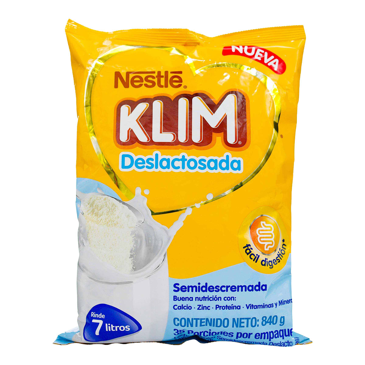 Leche en Polvo Deslactosada Semidescremada Klim Bolsa x 840g