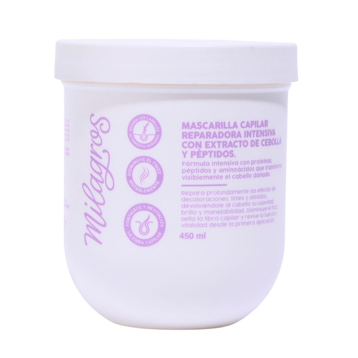 Mascarilla Capilar Reparadora Intensiva Con Extracto De Cebolla y Péptidos Milagros Pote x 450g