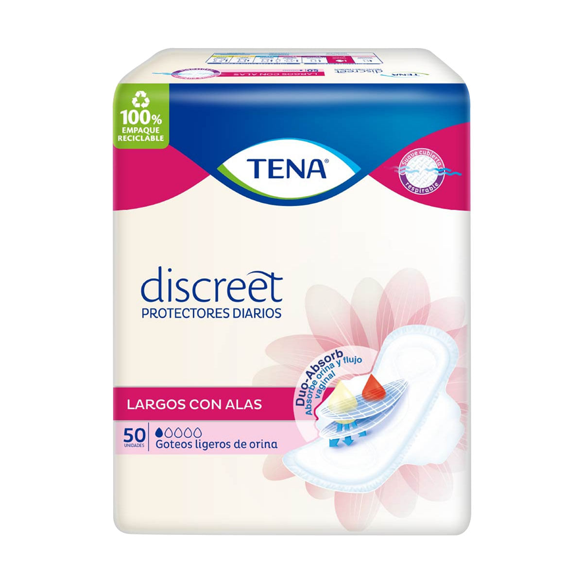 Protectores Tena Largos con Alas Caja x 50 Uds