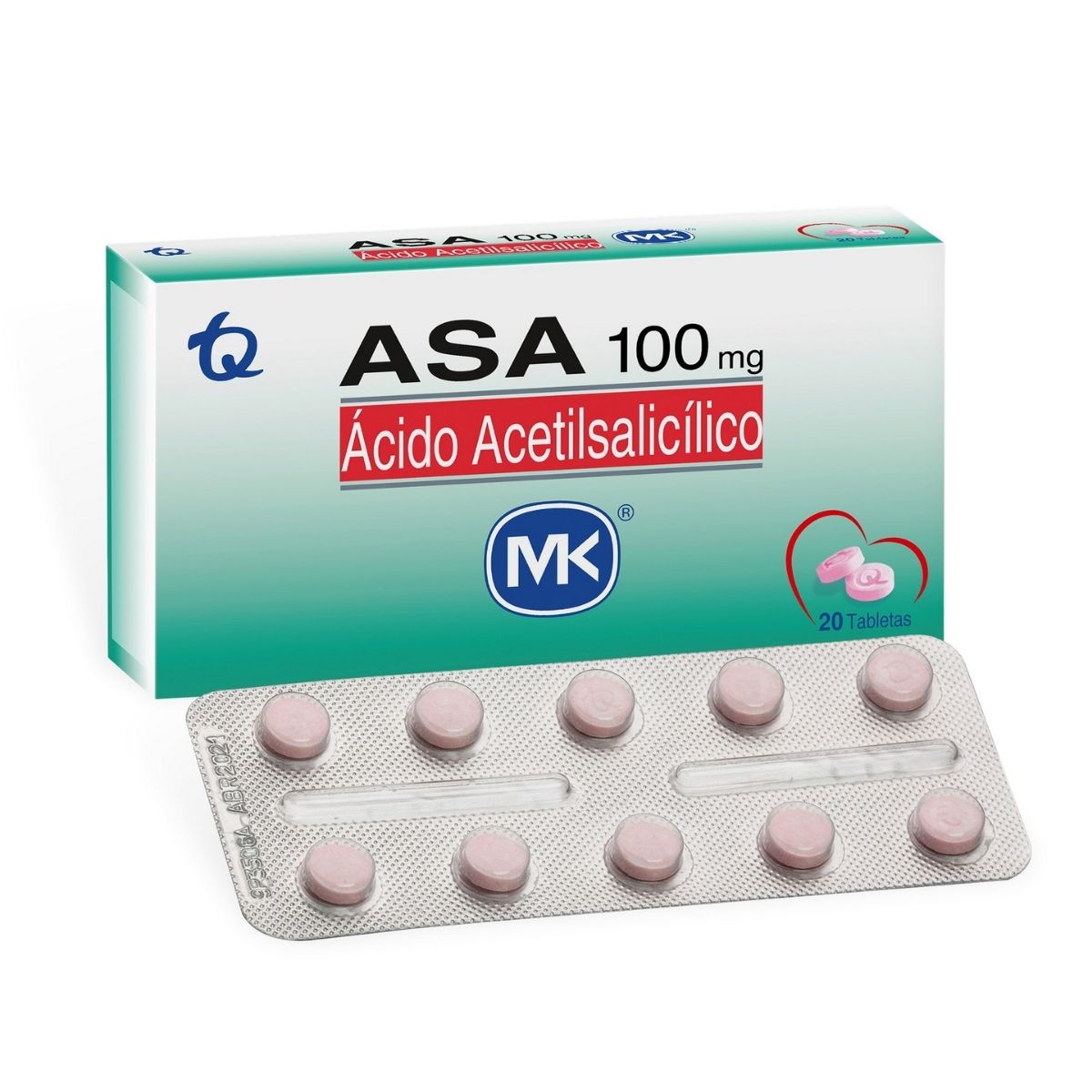 ASA Ácido Acetilsalicílico 100mg MK Caja x 20 Tabletas