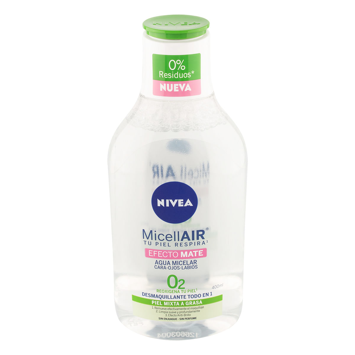 Agua Micelar Nivea Micell Air Efecto Mate O2 Piel Mixta A Grasa Frasco x 400 mL