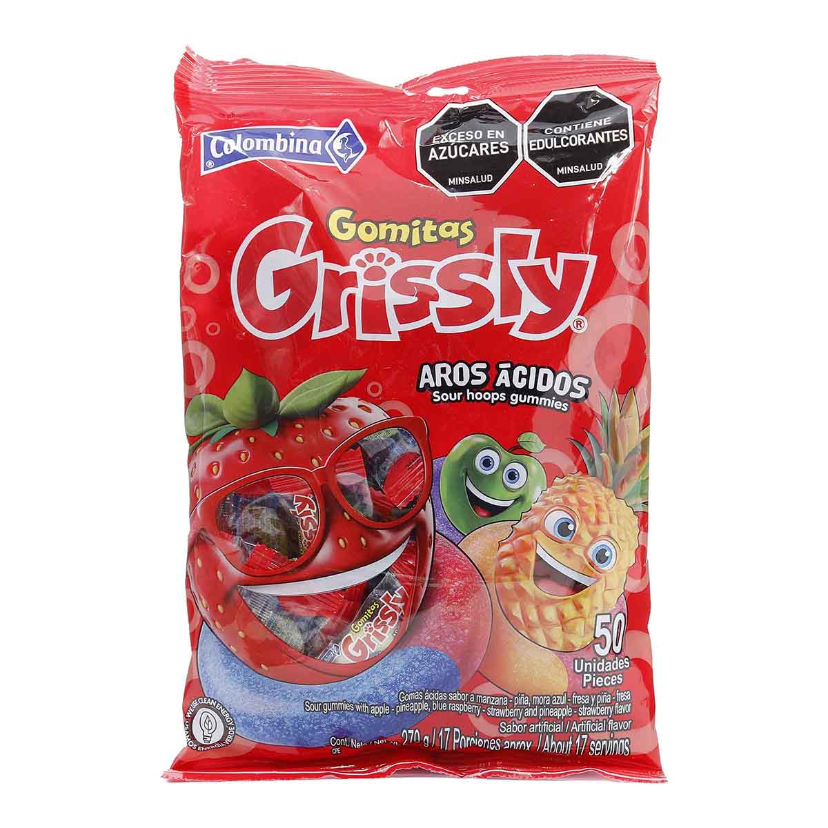 Gomitas Aros Ácidos Grissly Paquete x 50 Unds