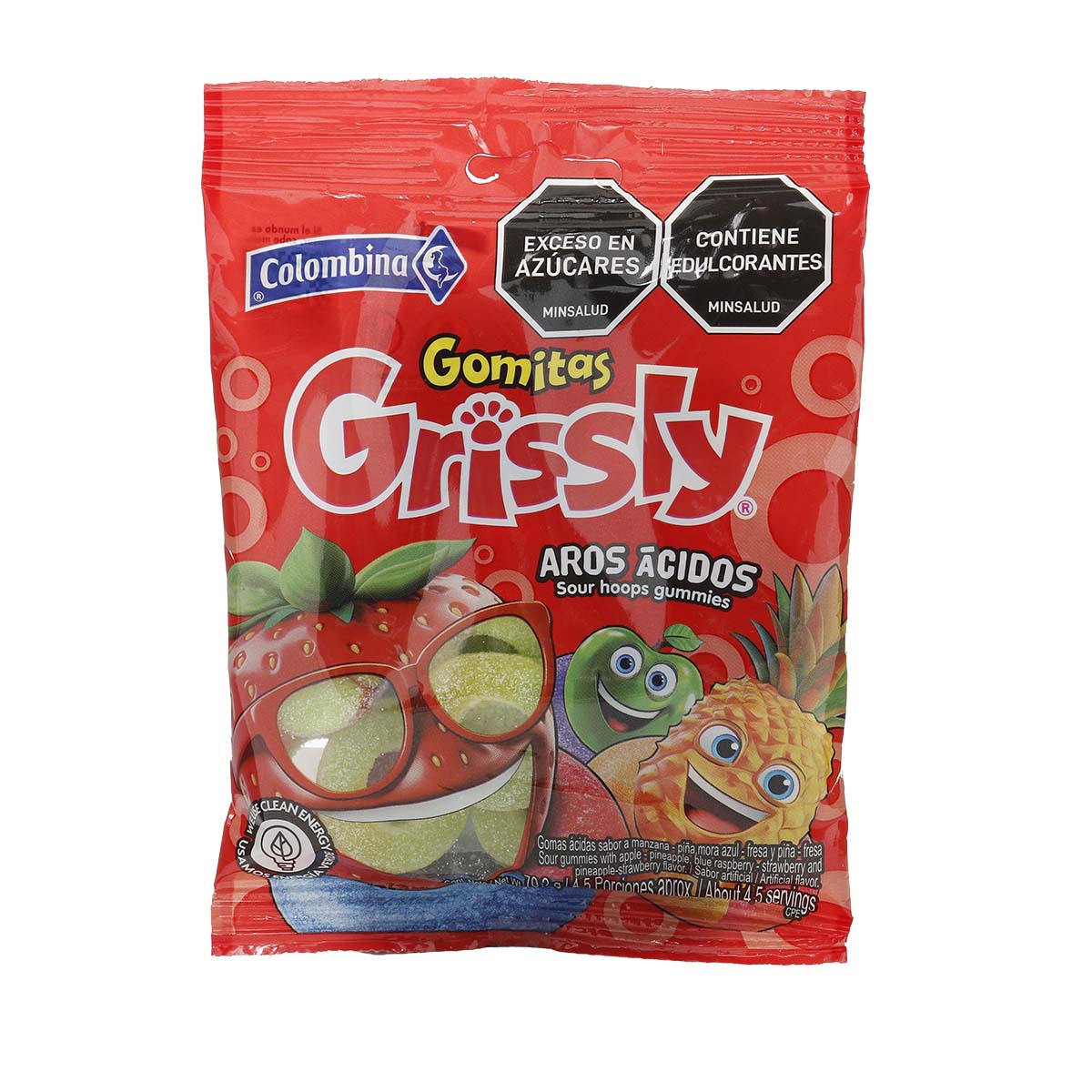 Gomitas Aros Ácidos Grissly Paquete x 70.2g
