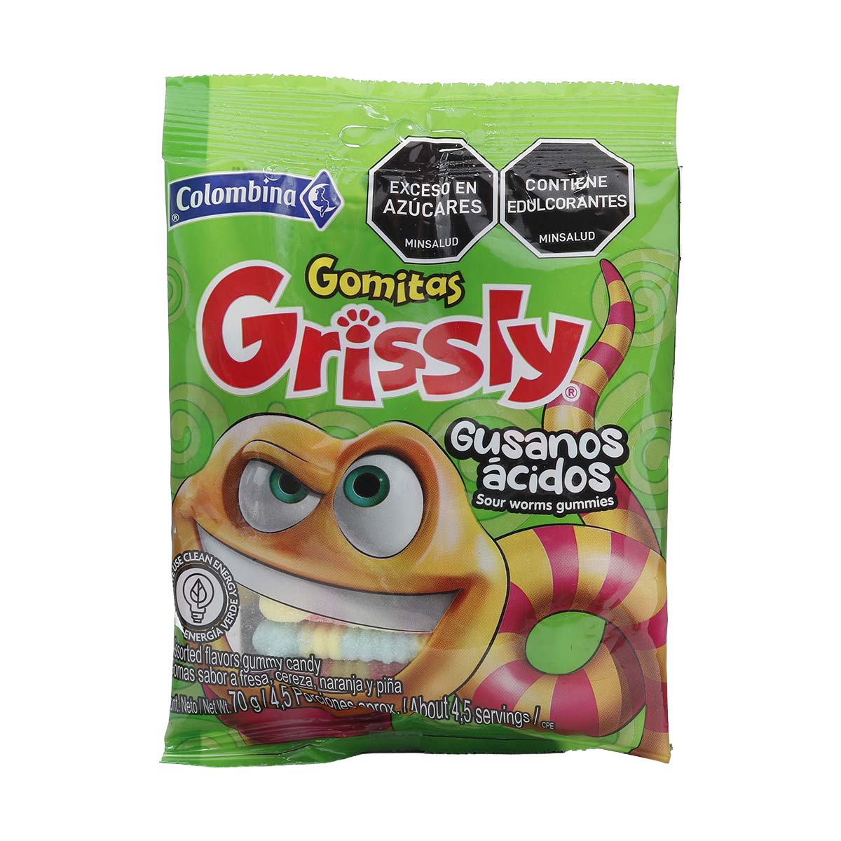 Gomitas Gusanos Ácidos Grissly Paquete x 70g