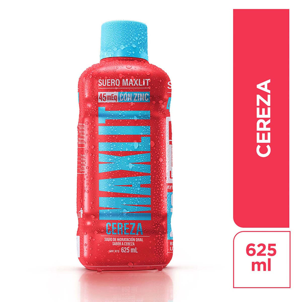 Suero de Hidratación Sabor Cereza 45mEq con Zinc Maxlit Botella x 625 mL