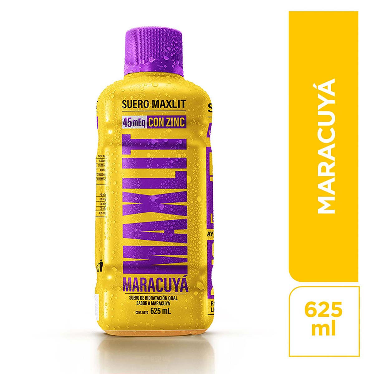 Suero de Hidratación Sabor Maracuyá 45mEq con Zinc Maxlit Botella x 625 mL