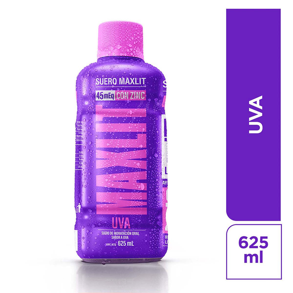 Suero de Hidratación Sabor Uva 45mEq con Zinc Maxlit Botella x 625 mL