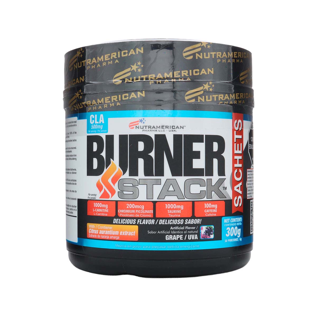 Burner Stack Sabor Uva 50 Sobres Nutramerican Tarro x 300g