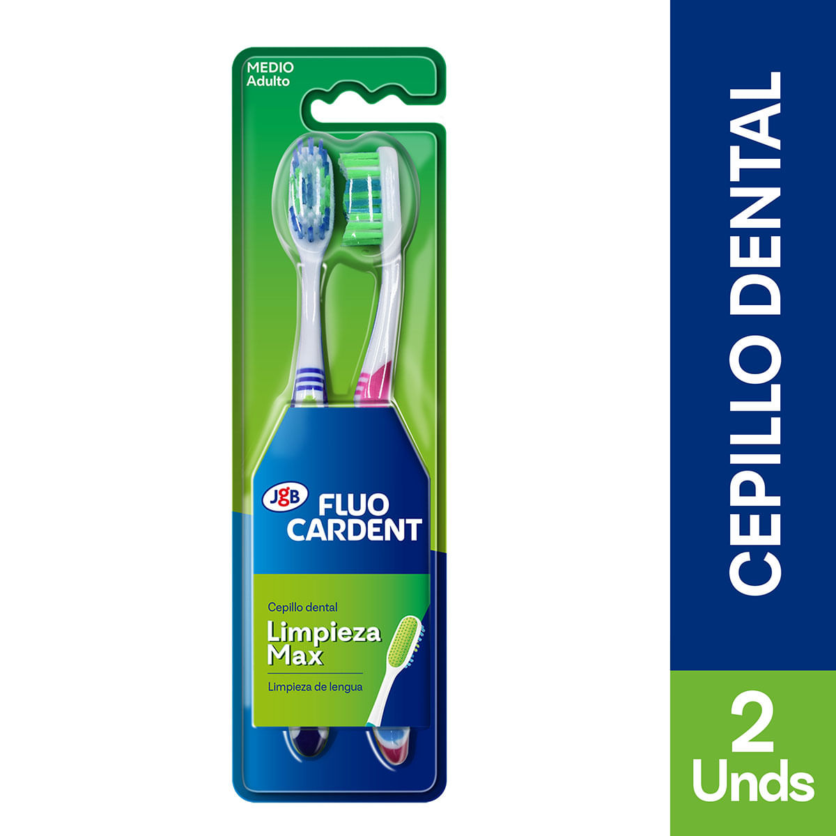 Cepillo Dental Fluo Cardent Limpieza Max Medio Adulto Blister X 2 Uds.