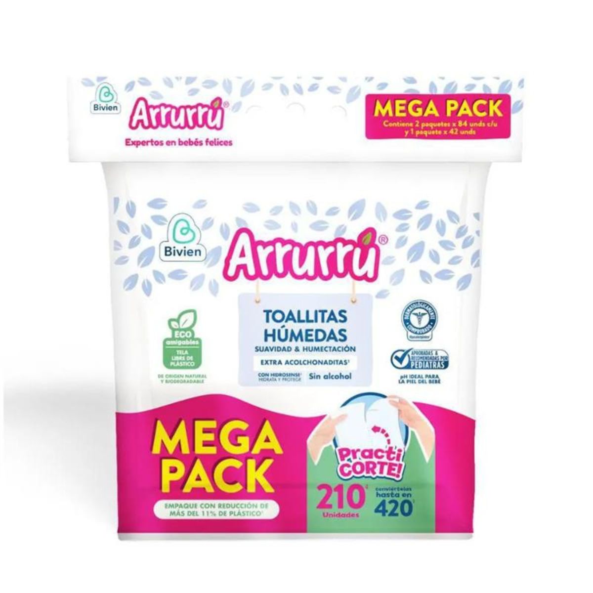 Toallitas Humedas Suavidad y Humectacion Arrurru Paquete x 210 Uds