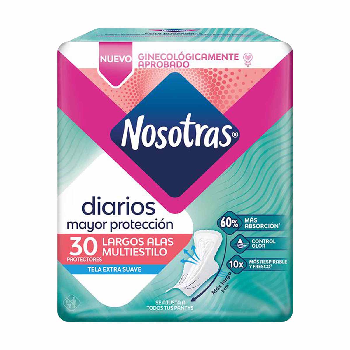 Protectores Diarios Largos Alas Multiestilo Nosotras Paquete x 30 Unds