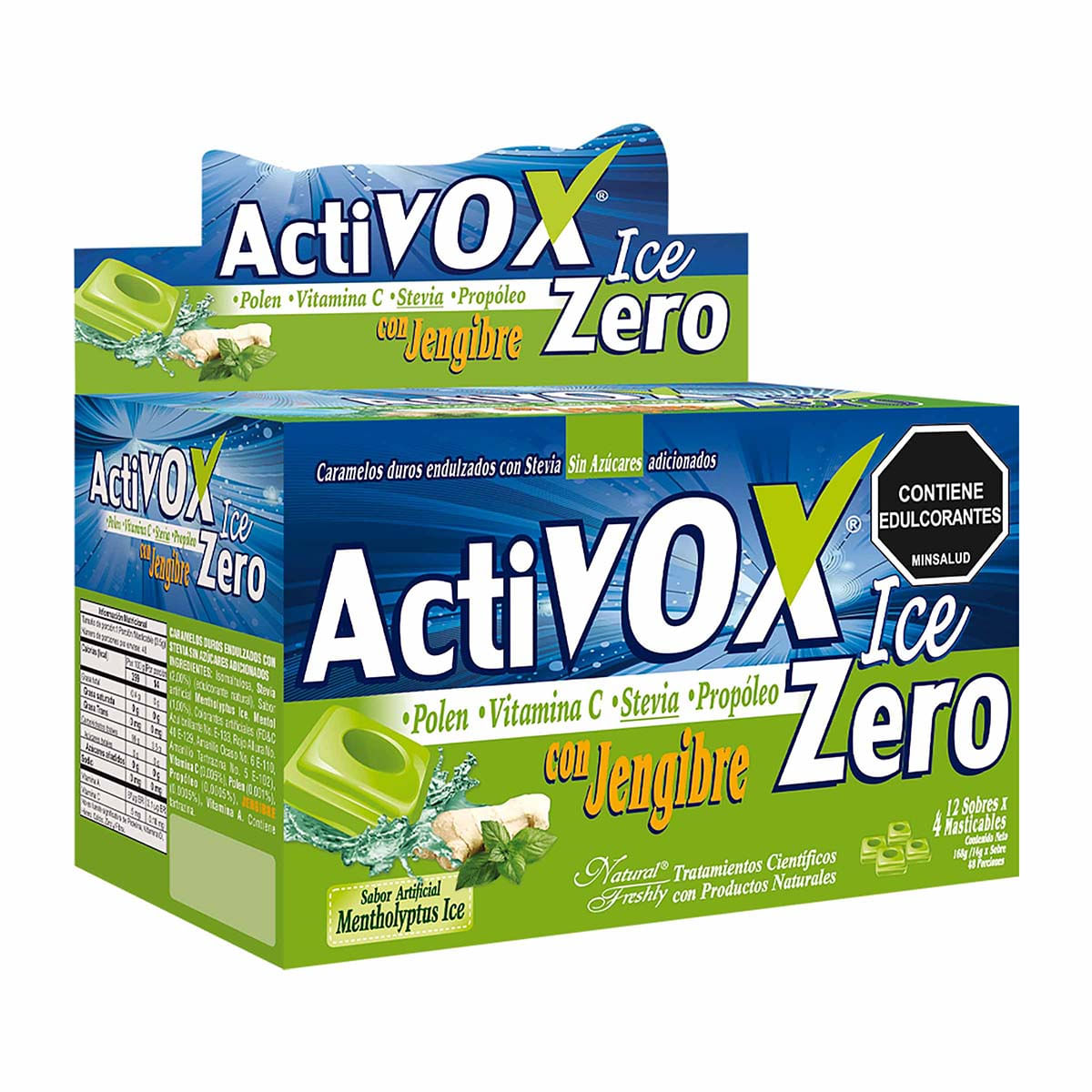 Caramelo Duro Ice Zero con Jengibre ActiVox Caja x 12 Sobres