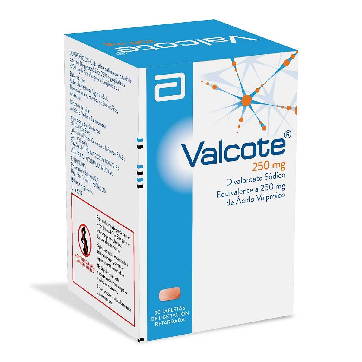 Valcote divalproato 250 mg Abbott caja X 30 tabletas