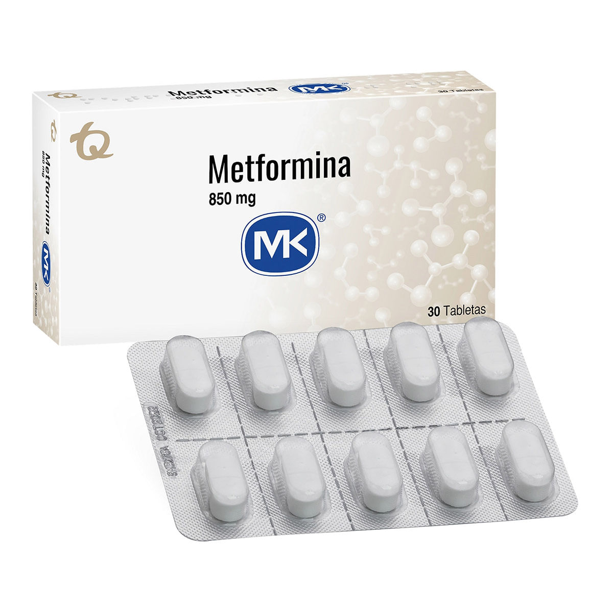 Metformina 850 mg MK caja X 30 tabletas