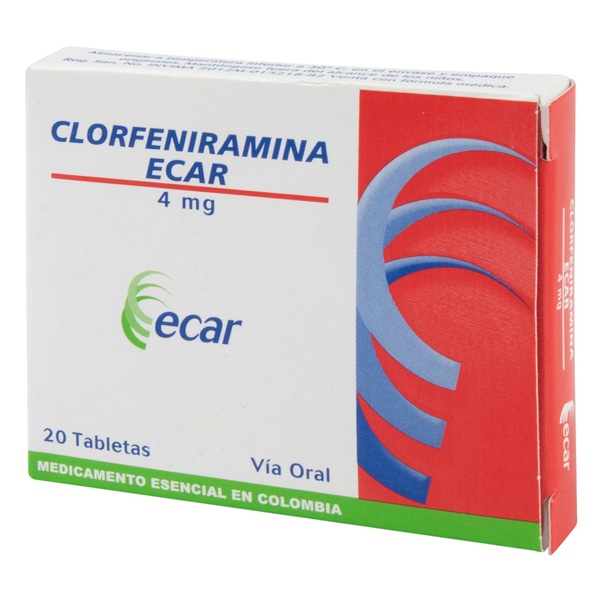 Clorfeniramina 4 mg Ecar caja X 20 tabletas