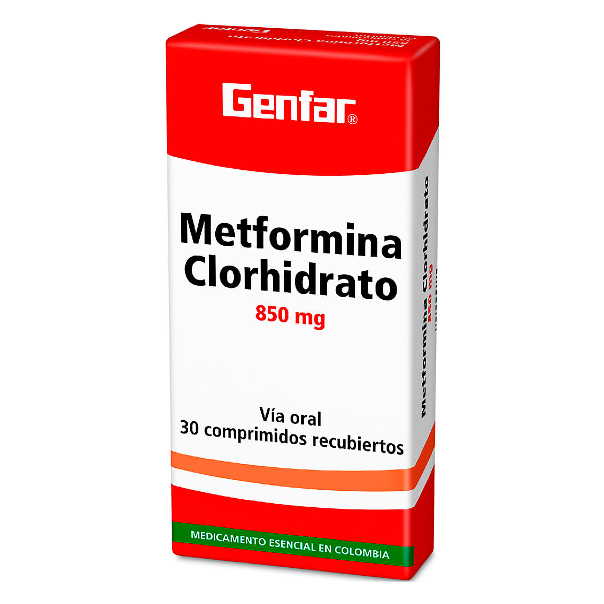Metformina Clorhidrato 850 mg Genfar caja X 30 Comprimidos Recubiertos
