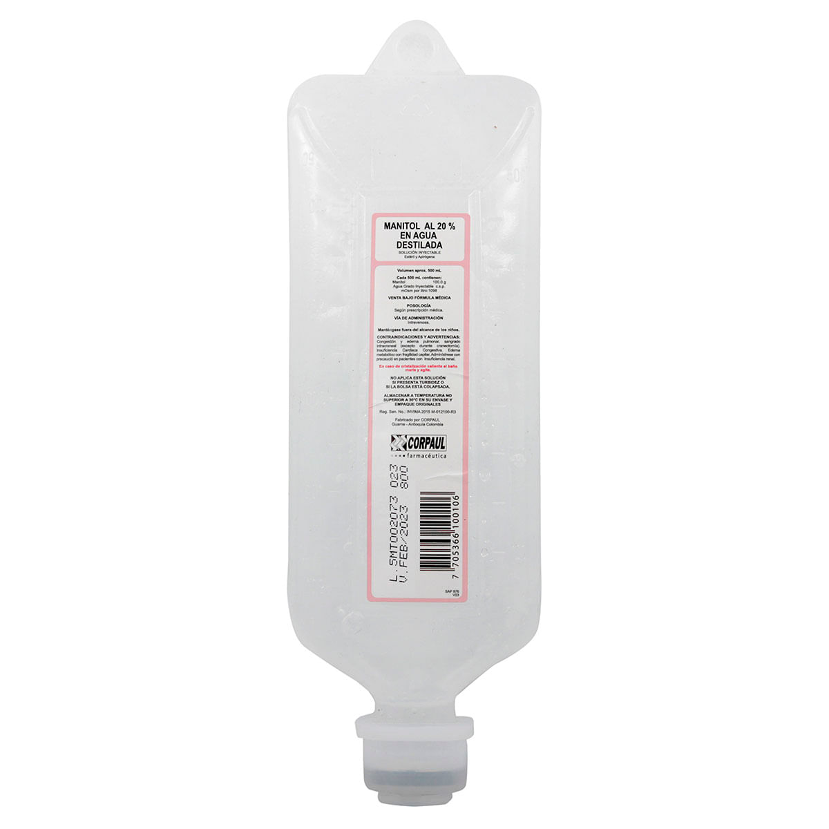 Manitol Al 20% En Agua Destilada Corpaul Bolsa X 500mL