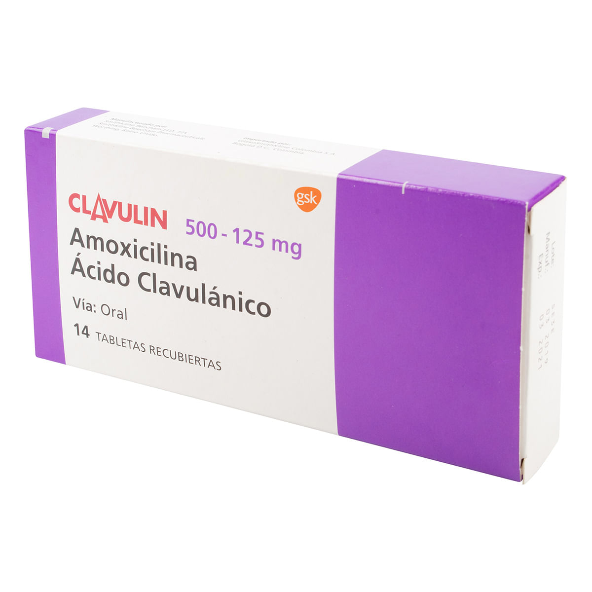 Clavulin 500/125 mg amoxicilina acido clavulanico Gsk caja X 14 tabletas recubiertas