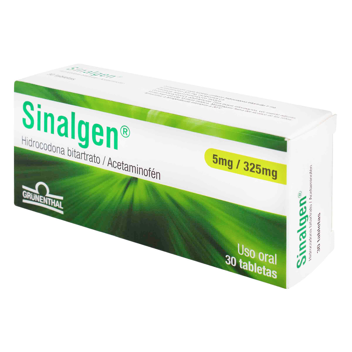 Sinalgen acetaminofen hidrocodona bitartrato 5 mg/325 mg Grunenthal caja X 30 tabletas