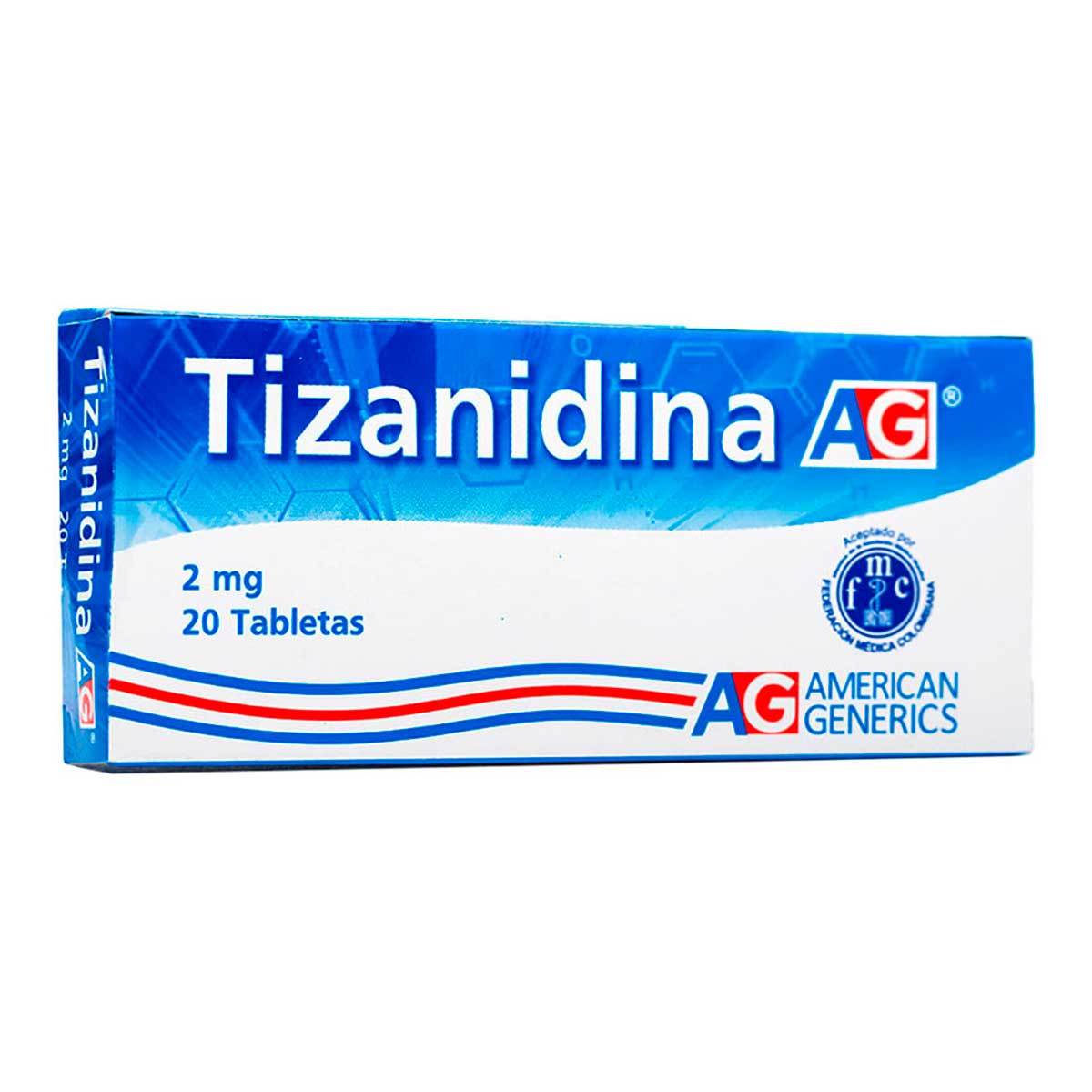 Tizanidina 2 mg ag caja x 20 tabletas