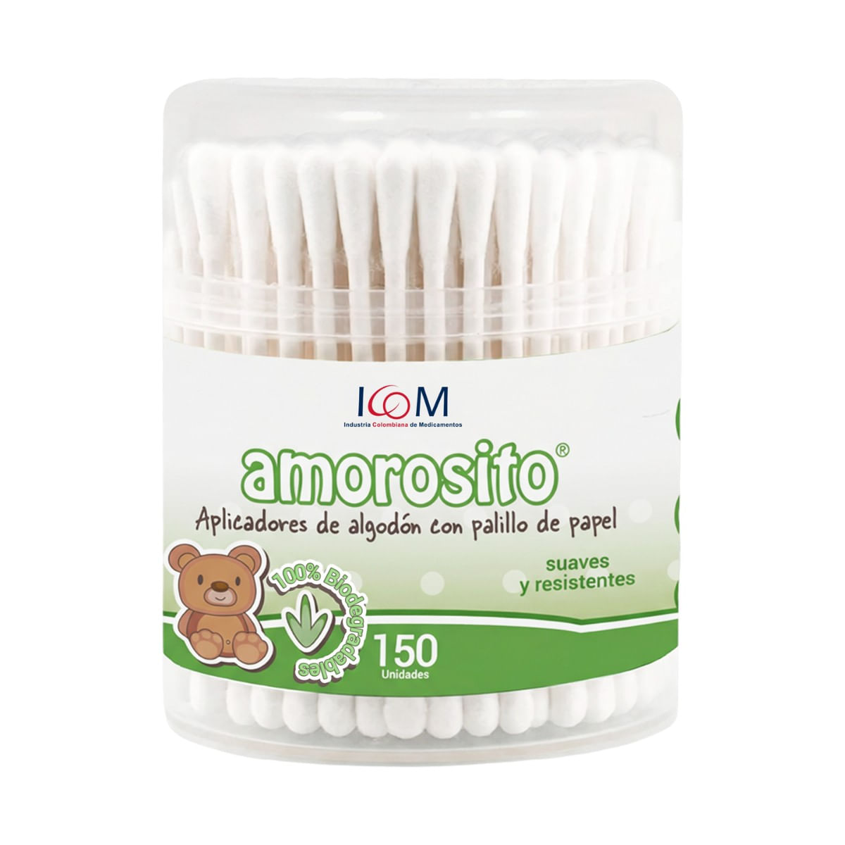 Aplicadores de Algodón Biodegradables Amorosito Frasco x 150 uds