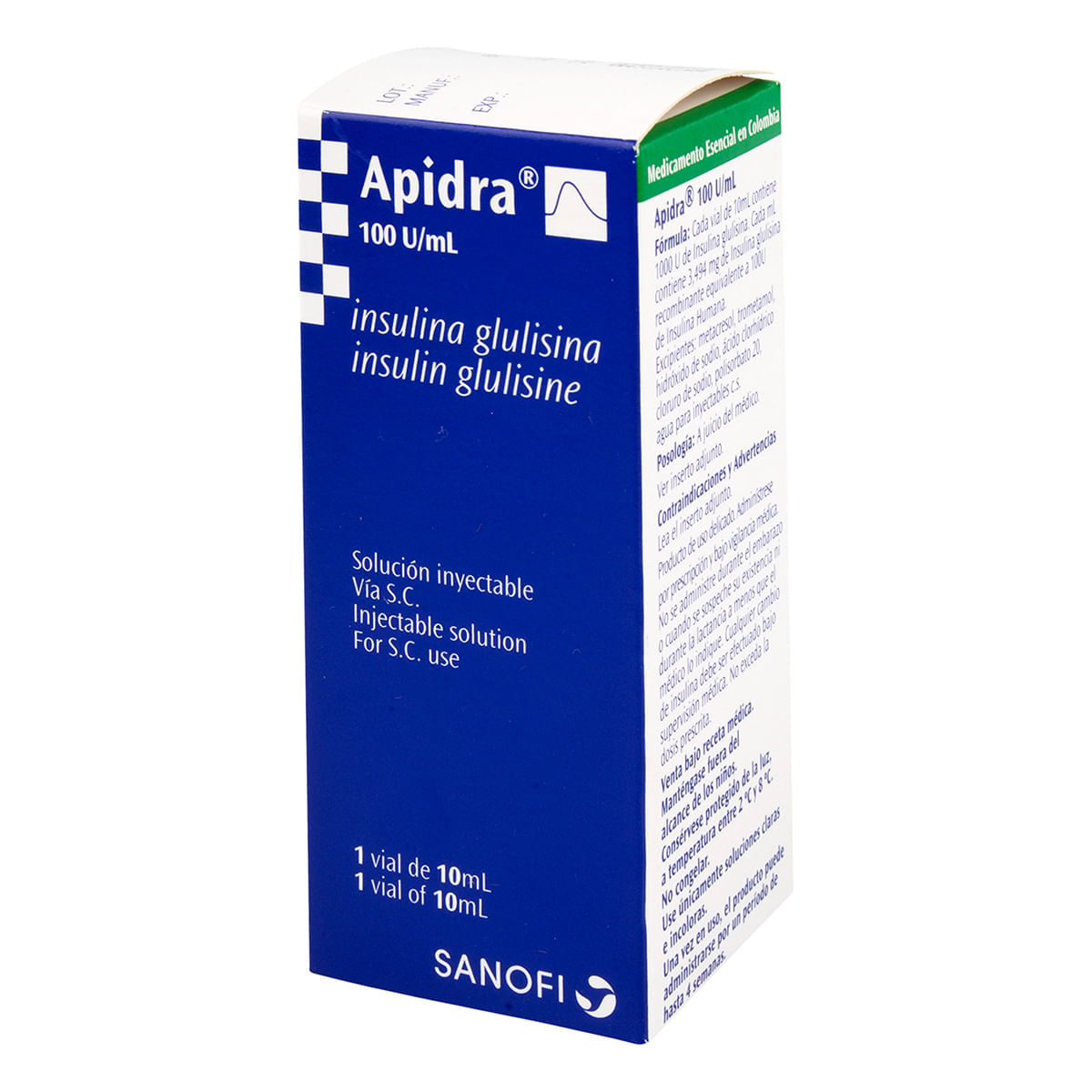 Apidra Insulina Glulisina 100UI/mL 10mL Sanofi Caja x 1 Vial