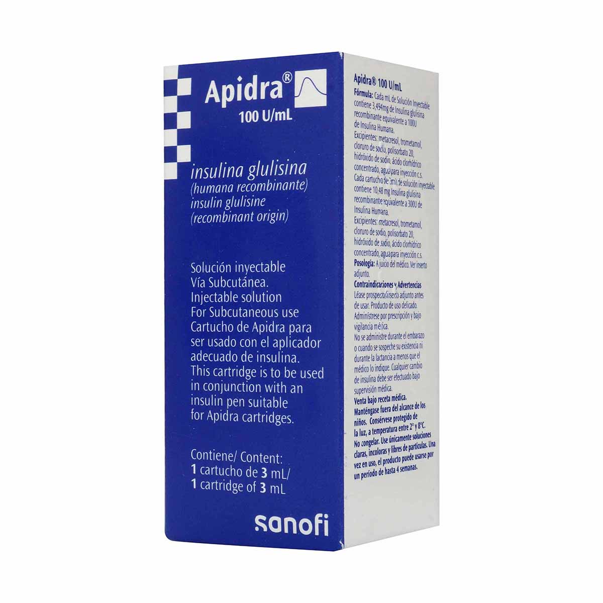 Apidra Insulina Glulisina 100UI/mL 3mL Sanofi Caja x 1 Vial