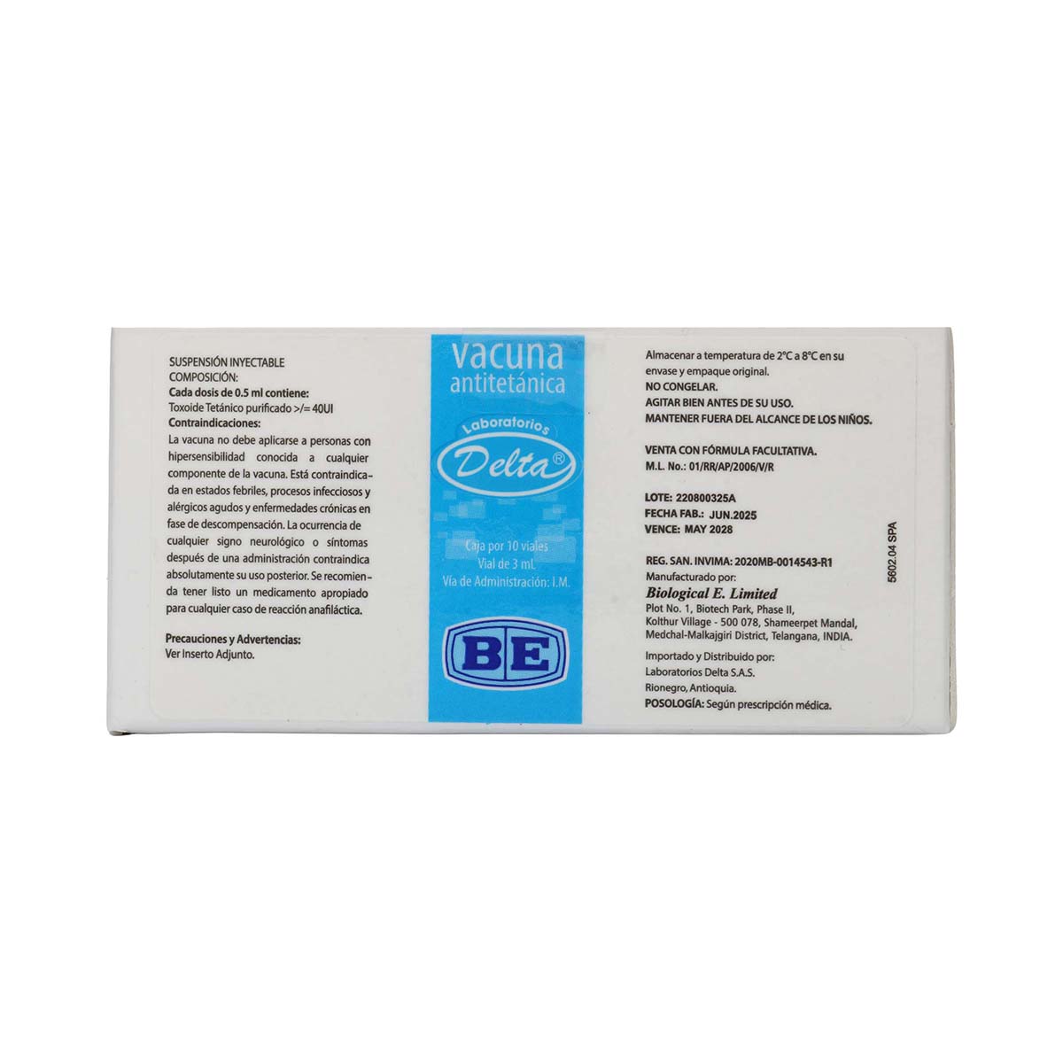 Vacuna Antitetánica Toxoide Tetanico Delta Caja x 10 Ampollas
