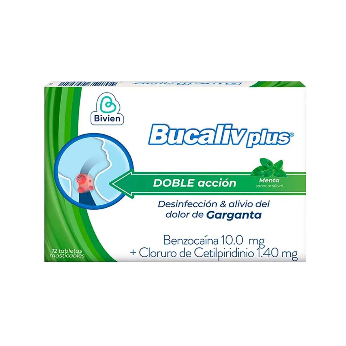 Bucaliv Plus Doble Acción Menta Bivien Caja x 12 Unds