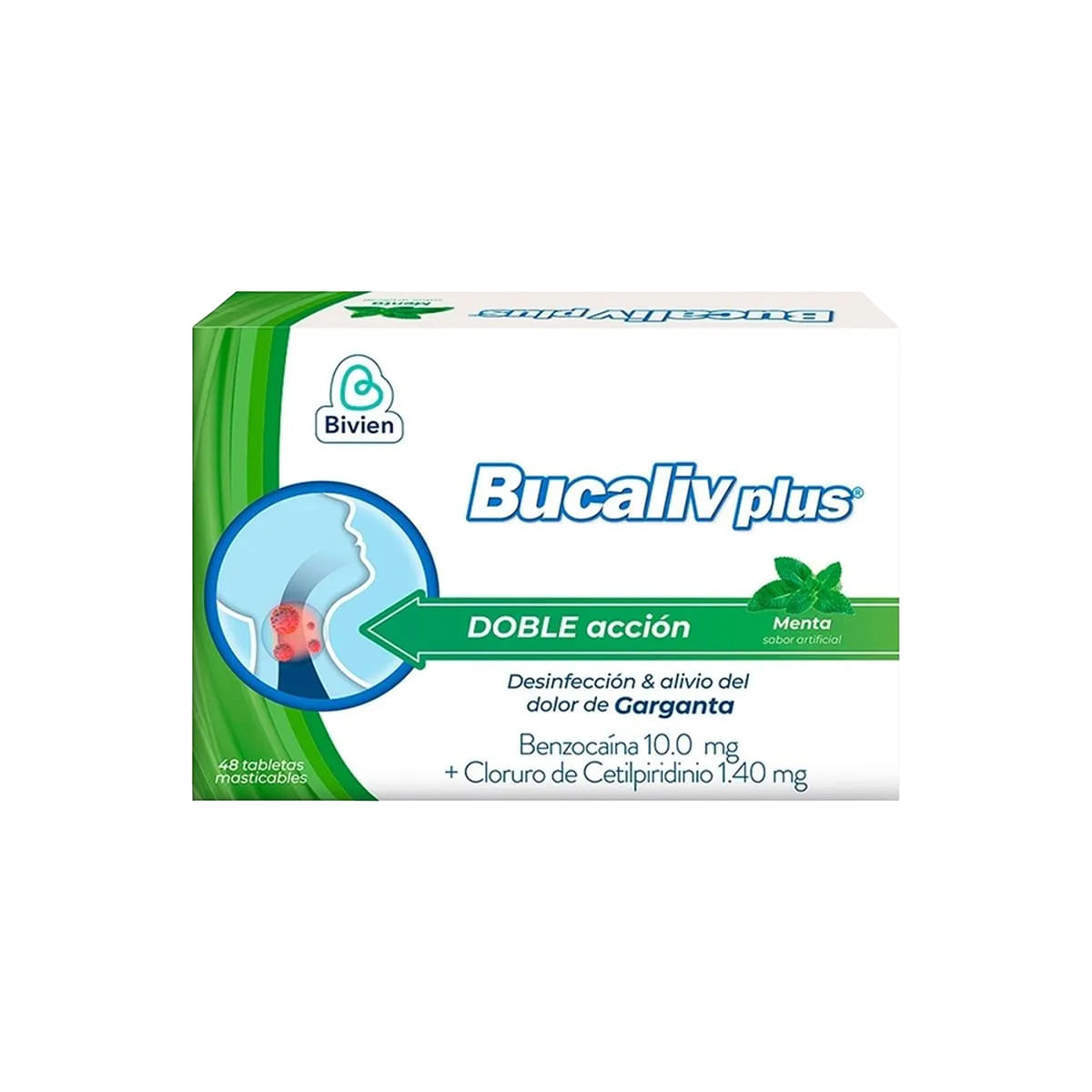 Bucaliv Plus Doble Acción Menta Bivien Caja x 48 Unds