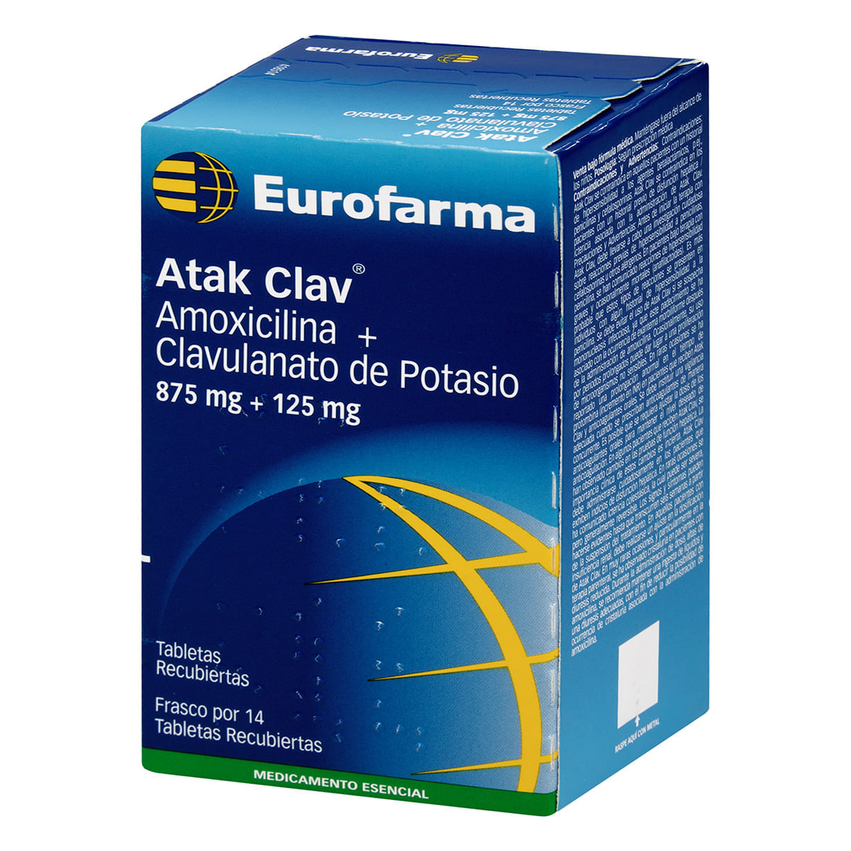 Atak Clav 875 Mg/125 Mg Eurofarma Frasco X 14 Tabletas Recubiertas.