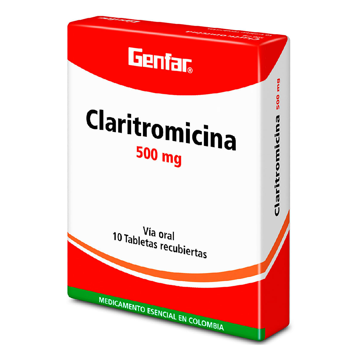Claritromicina 500 Mg Genfar Caja X 10 Tabletas Recubiertas.