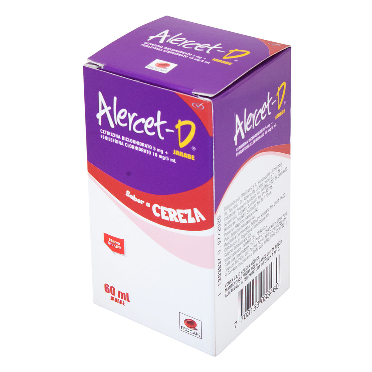 Jarabe Alercet-D 5 Mg/10 Mg/5 Ml Cereza Procaps Frasco X 60 Ml.