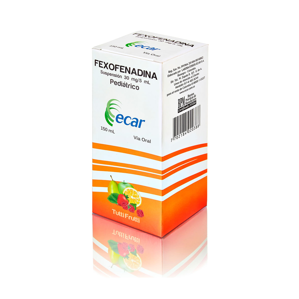 Suspensión Fexofenadina 30 Mg/5 Ml Ecar Pediátrico Tutti Frutti Frasco X 150 Ml.