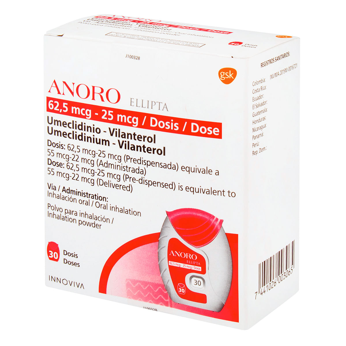Anoro Ellipta 62.5 Mcg/25 Mcg Gsk Polvo Frasco X 30 Dosis.