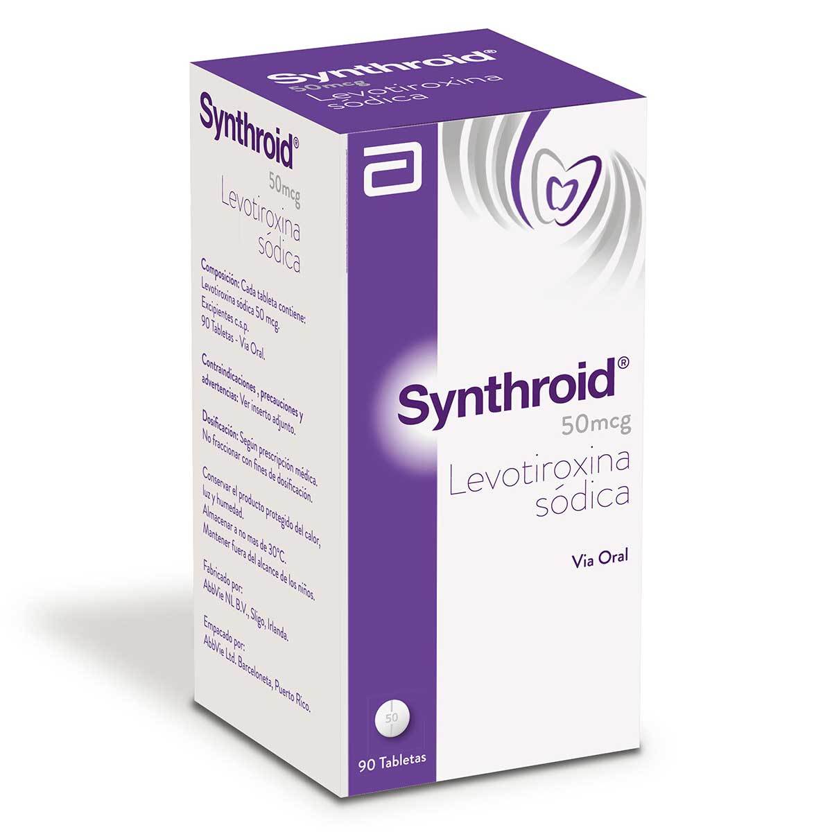 Synthroid 50 Mcg Abbott Frasco X 90 Tabletas.