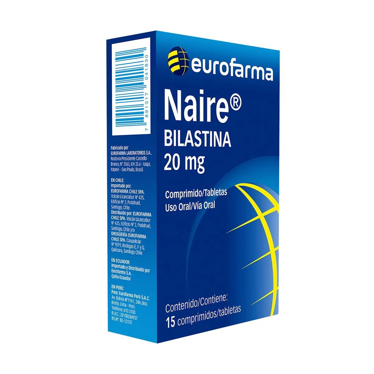 Naire Bilastina 20mg Eurofarma Caja x 15 Tabletas Comprimidos
