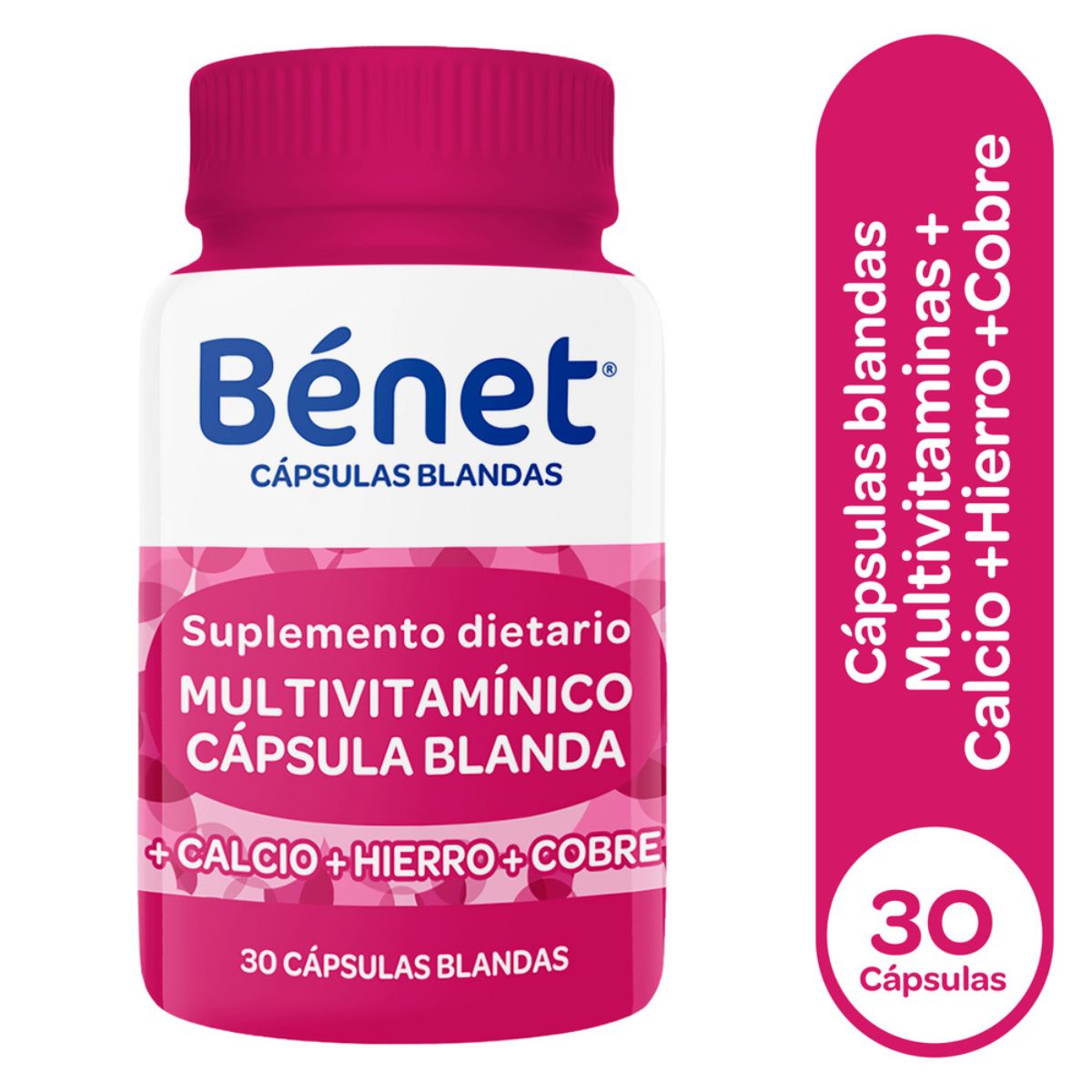 Suplemento Dietario Multivitamínico + Calcio + Hierro + Cobre Bénet Frasco x 30 Cápsulas
